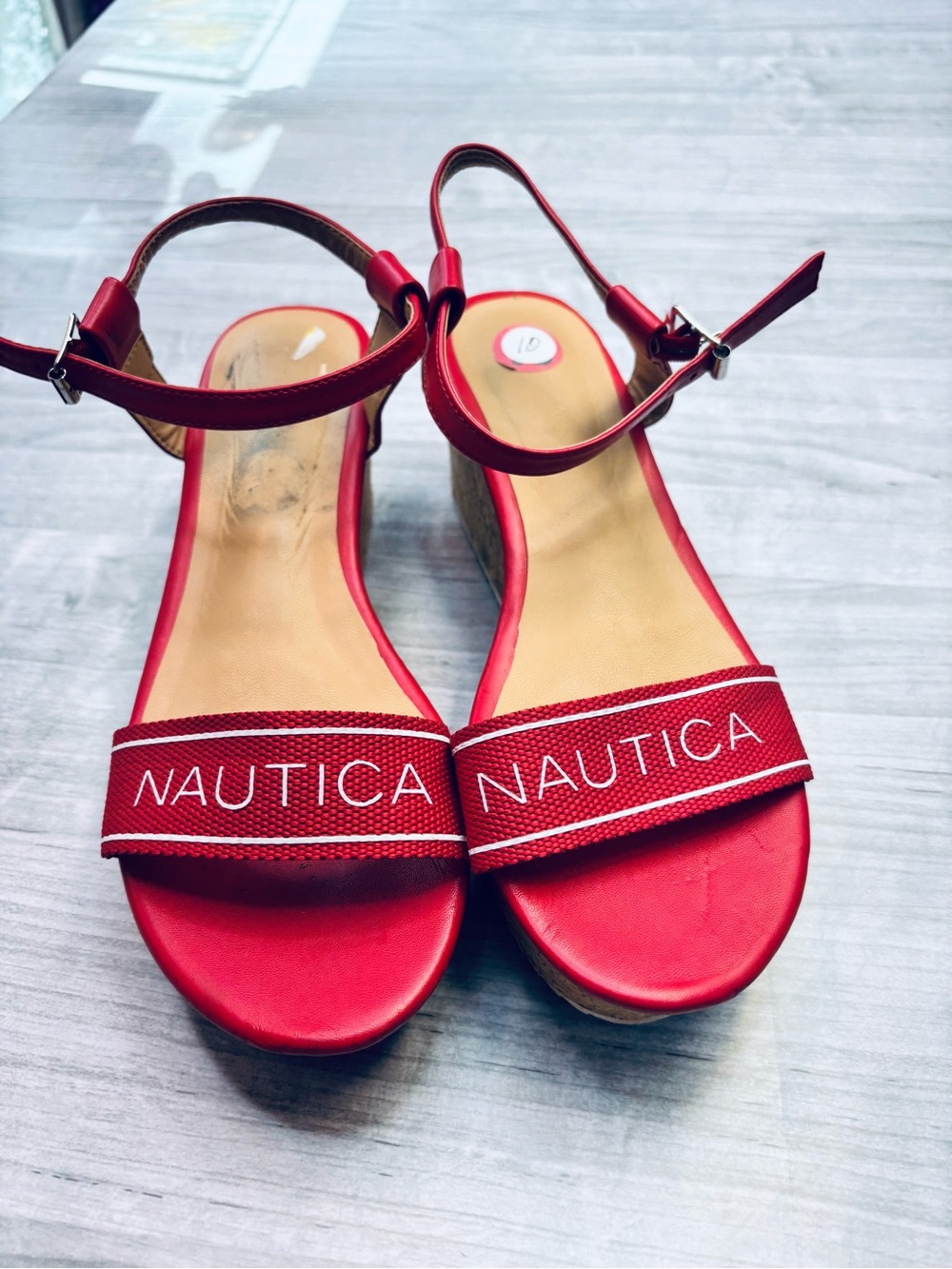 Nautica Red Women's Ankle-Strap Wedge Sandals